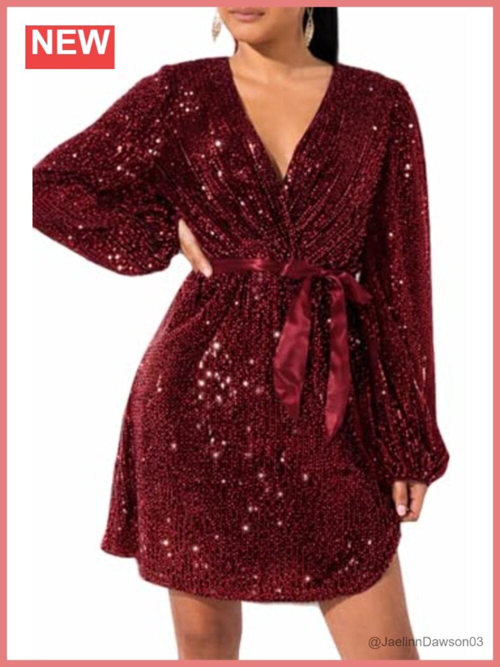 Plus Size Long Sleeve Sequin Skater Dress V-Neck Cocktail Party